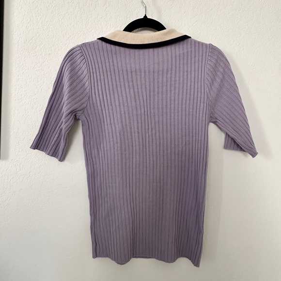 OAK + FORT Lilac Ribbed Knit with Ivory Trim - Picture 3 of 3